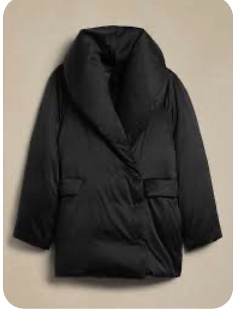 Banana Republic Black Satin Puffer Coat with Oversized Collar